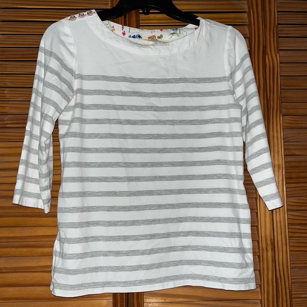 Maeve by Anthropologie Bonnie Gray White Striped Boatneck Top‎ Size XSmall